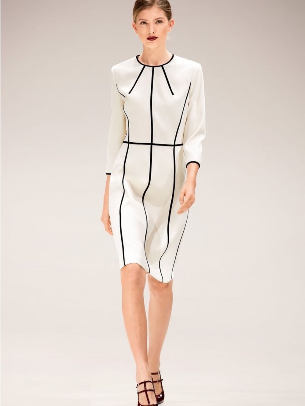 Escada 3/4 Sleeves Piped-stripes Dress